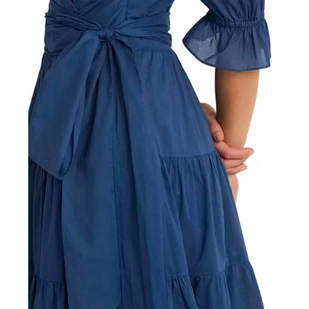 Lauren Ralph Lauren Indigo Dusk Tie-Front Cotton Voile Surplice Dress Size 10